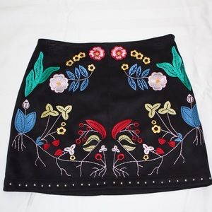 Black suede embroidered skirt
